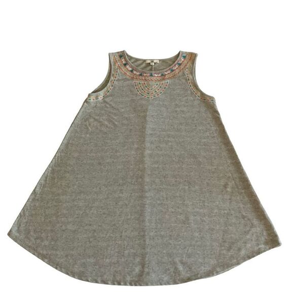 Ya Los Angeles Midi Dress Round Neck Sleeveless Grey Geo Embroidery Large - Picture 7 of 9
